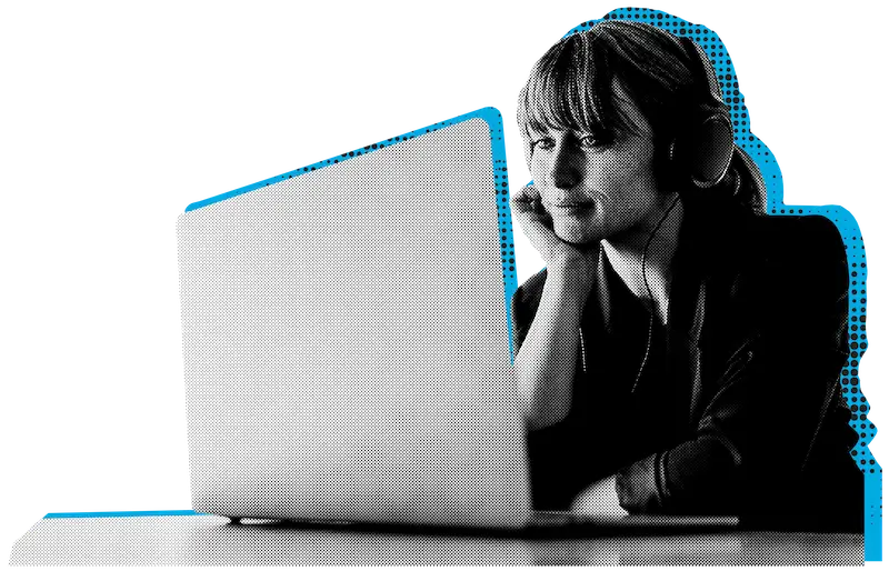 Professional Websites Add Credibility Woman looking at a laptop with a halftone effect