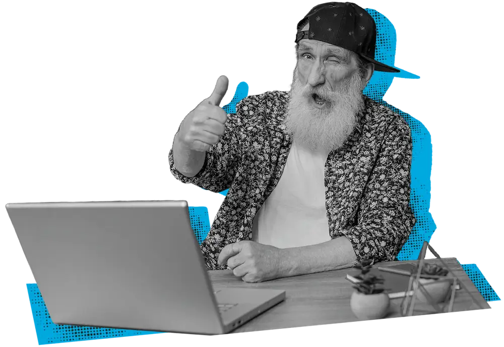 Chatterbox Media - Custom Websites Built for Success Senior man looking approvingly at camera showing thumbs up like sign.